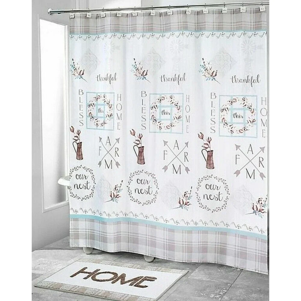 Avanti Our Nest Shower Curtain 72x72 Plaid Thankful Blessed Country Farmhouse